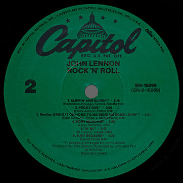 John Lennon - Rock 'N' Roll (Capitol SN-16069) − label, side 2