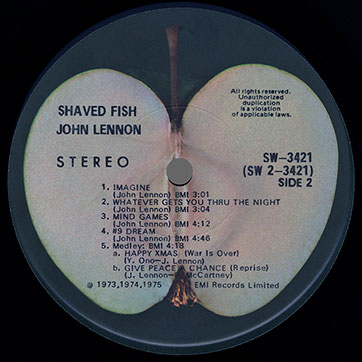 John Lennon / Plastic Ono Band - Shaved Fish (Apple SW-3421), Jacksonville − label, side 2
