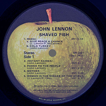 John Lennon / Plastic Ono Band - Shaved Fish (Apple SW-3421), Los Angeles − label, side 1
