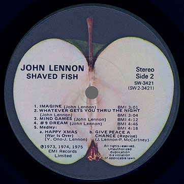 John Lennon / Plastic Ono Band - Shaved Fish (Apple SW-3421), Los Angeles − label, side 2