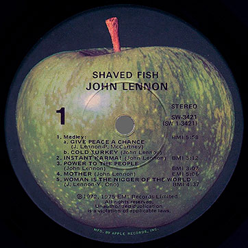 John Lennon / Plastic Ono Band - Shaved Fish (Apple SW-3421), Winchester − label, side 1