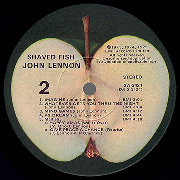 John Lennon / Plastic Ono Band - Shaved Fish (Apple SW-3421), Winchester − label, side 2
