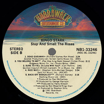 Ringo Starr - STOP AND SMELL THE ROSES (The Boardwalk Entertainment Co NBI 33246) - label, side 2
