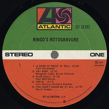 Ringo Starr - RINGO'S ROTOGRAVURE (Atlantic SD 18193) - label (variant with suffix LY), side 1