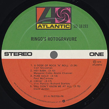 Ringo Starr - RINGO'S ROTOGRAVURE (Atlantic SD 18193) - label (variant with suffix PR), side 1