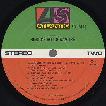 Ringo Starr - RINGO'S ROTOGRAVURE (Atlantic SD 18193) - label (variant with suffix PR), side 2
