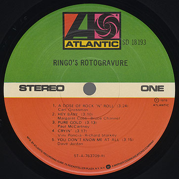 Ringo Starr - RINGO'S ROTOGRAVURE (Atlantic SD 18193) - label (variant with suffix RI), side 1