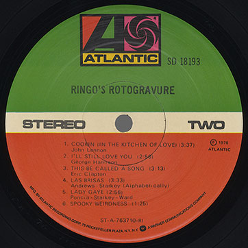 Ringo Starr - RINGO'S ROTOGRAVURE (Atlantic SD 18193) - label (variant with suffix RI), side 2