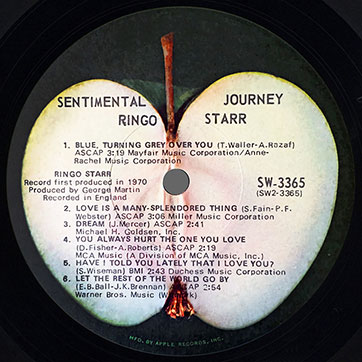 Ringo Starr - SENTIMENTAL JOURNEY (Apple SW-3365) - label (var. Jacksonville #1), side 2