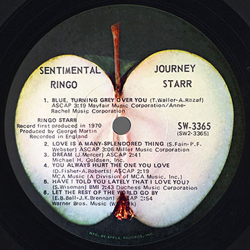 Ringo Starr - SENTIMENTAL JOURNEY (Apple SW-3365) - label (var. Jacksonville #2), side 2