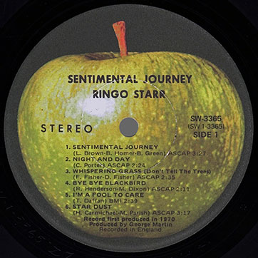 Ringo Starr - SENTIMENTAL JOURNEY (Apple SW-3365) - label (var. Los Angeles), side 1