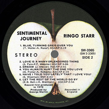 Ringo Starr - SENTIMENTAL JOURNEY (Apple SW-3365) - label (var. Los Angeles), side 2