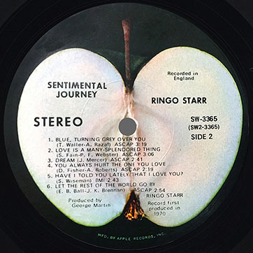 Ringo Starr - SENTIMENTAL JOURNEY (Apple SW-3365) - label (var. Scranton), side 2
