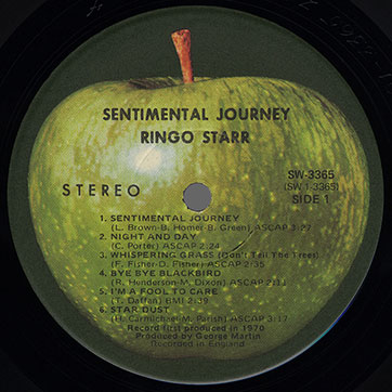 Ringo Starr - SENTIMENTAL JOURNEY (Apple SW-3365) - label (var. Winchester #1), side 1