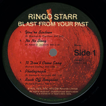 Ringo Starr - BLAST FROM YOUR PAST (Apple Records SW-3422) – label, side 1