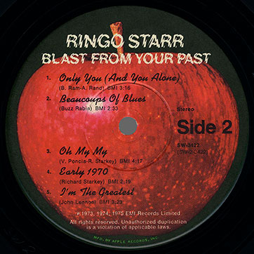 Ringo Starr - BLAST FROM YOUR PAST (Apple Records SW-3422) – label, side 2